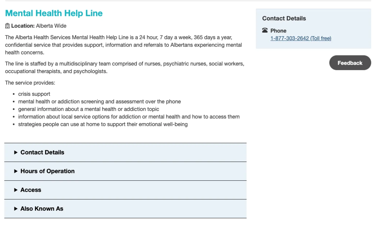 Mental health helpline